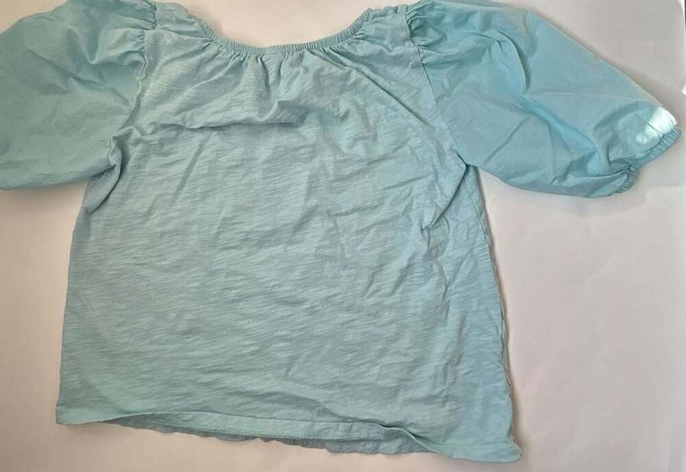 Old Navy Puff-Sleeve Slub-Knit Top Size XS Blue Cotton